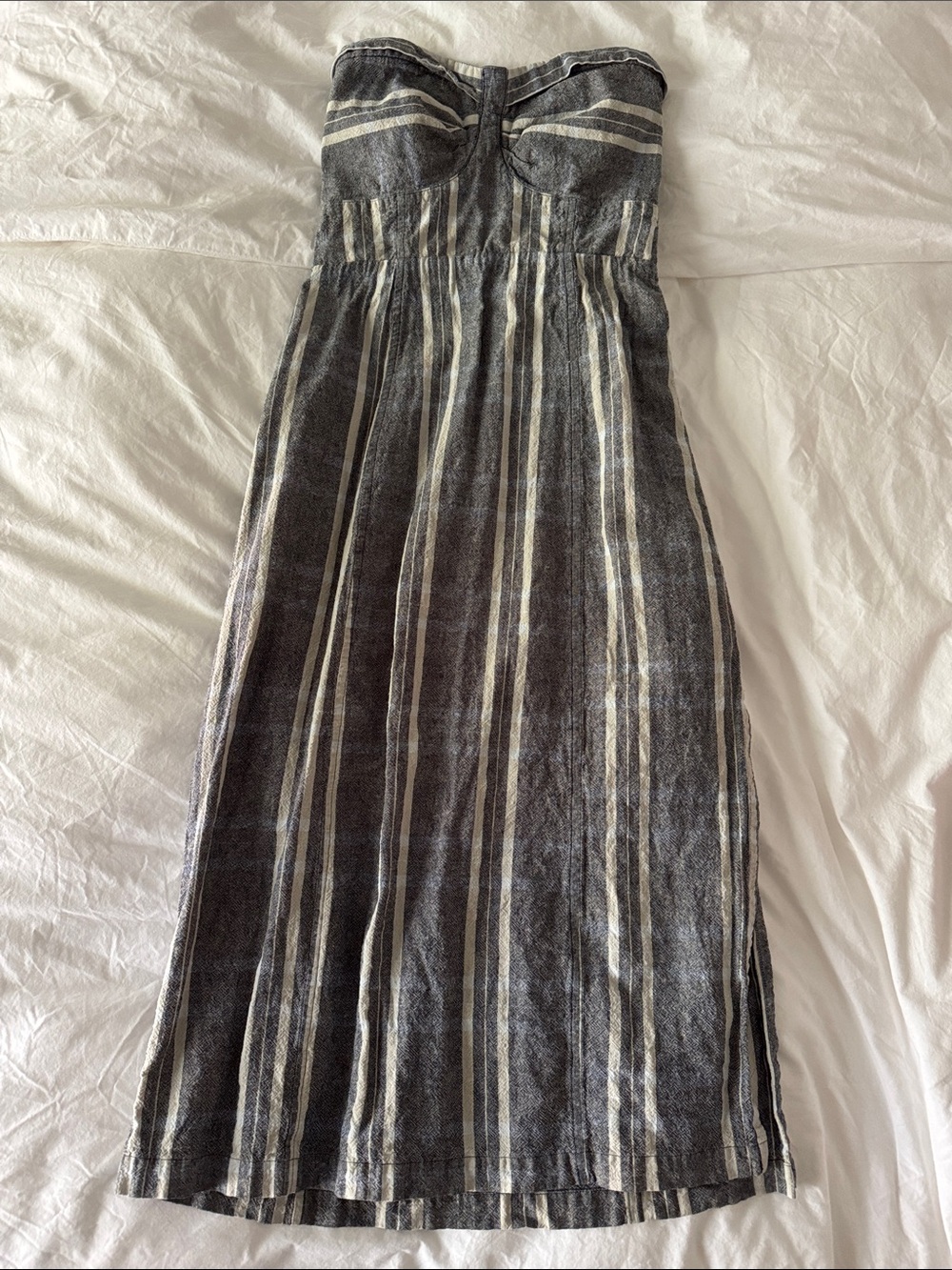 Free People Strapless Dress in deep blue and white stripes